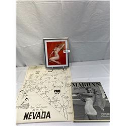 Nice Marylyn Monroe Hardcover Photograph Book Plus Framed Picture And Vintage Map Of The Red Light H