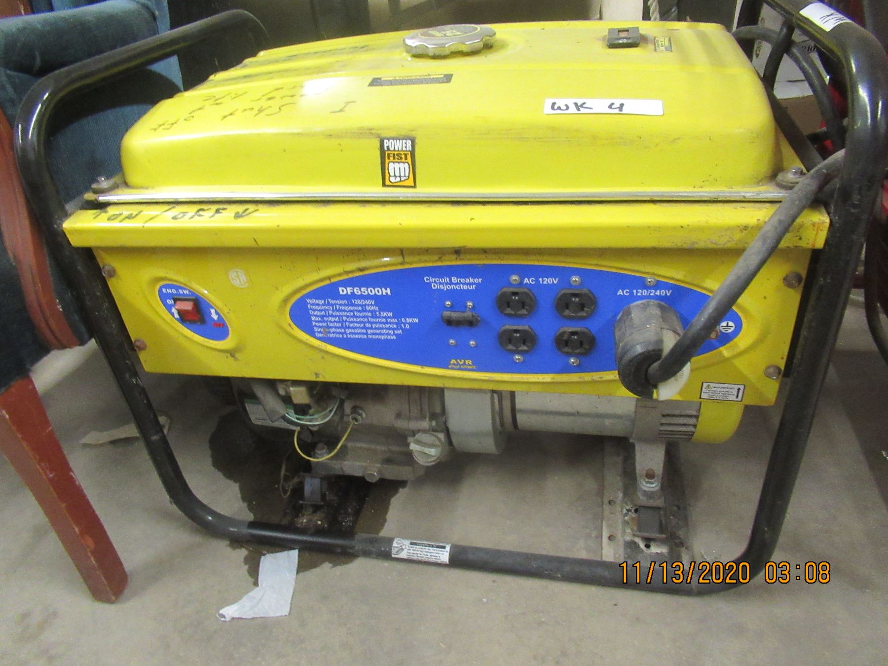 Power Fist 13 HP Gas 5.5 KW Generator Used Very Little