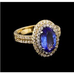 2.48 ctw Tanzanite and Diamond Ring - 14KT Yellow Gold