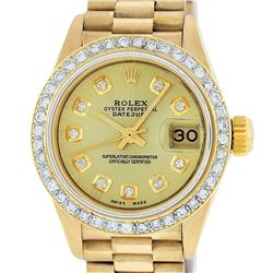 Rolex Ladies 18K Yellow Gold Champagne Diamond President Wristwatch 26MM