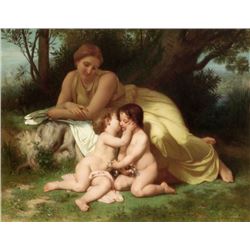 William Bouguereau - Young Woman Contemplating Two Embracing Children