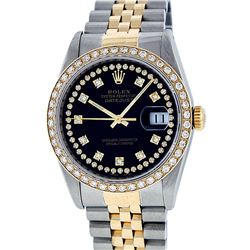 Rolex Mens 2 Tone Black String VS Diamond Datejust Wristwatch 36MM