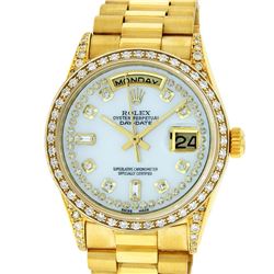 Rolex Mens 18K Yellow Gold MOP String Diamond President Wristwatch With Rolex Bo