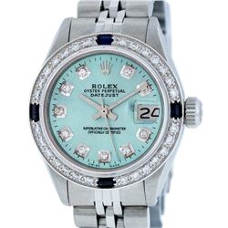 Rolex Ladies Stainless Steel Ice Blue Diamond & Sapphire Oyster Perpetual Dateju