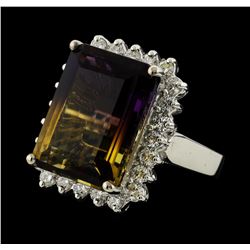 12.15 ctw Ametrine Quartz and Diamond Ring - 14KT White Gold