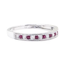 0.20 ctw Ruby and Diamond Straight-Line Double Milgrain Band - 10KT White Gold