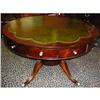 Image 1 : Antique Mahogany Leather Top Round Drum Table #1275498