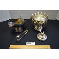 Silverplate Sugar Cube Scuttle/Tongs and Bird Handle Sugar Bowl with 12 Spoons