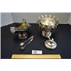 Image 1 : Silverplate Sugar Cube Scuttle/Tongs and Bird Handle Sugar Bowl with 12 Spoons