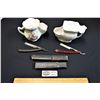 Image 1 : Lot of Two Vintage Shaving Scuttles and Two Straight Razors with Boxes