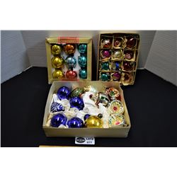 Lot of 3 Boxes of Assorted Vintage Glass Christmas Decorations