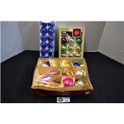 Lot of 3 Boxes of Assorted Vintage Glass Christmas Decorations