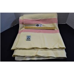 Vintage Kenwood Single Size Wool Blanket Cream with Pink Stripes
