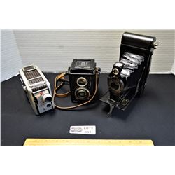 Lot of 3 Vintage Cameras includes Kodak 2A Folding Autographic Brownie Bellows