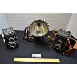 Lot of 3 Vintage Cameras includes Kodak Duoflex 4, Yashica A & Yashica C with Case
