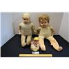 Image 1 : Lot of 3 Dolls includes US Pat. Bisque Head Doll, Celluloid Doll and Uneeda Little Bitties