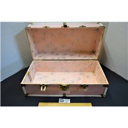 Vintage Pink Metal and Wood Lined Large Doll Trunk