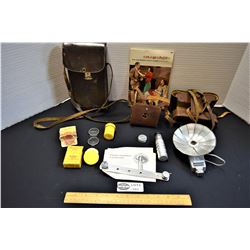 Lot of Vintage Camera Accessories includes Leather Camera Cases,Film Cannisters