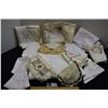 Image 1 : Lot of 27 Various Linens including Card Table Cloths, Batternburg Table Cloth/Napkins