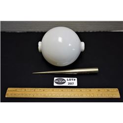 White Milkglass Lightening Rod Ball and Spike Topper