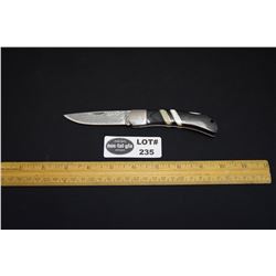 Damascus Lock Blade Knife with Bone and Ebony Handle