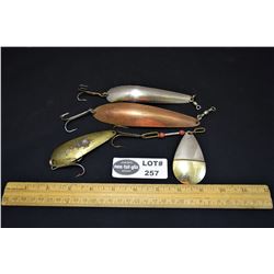 Lot of 4 Vintage Metal Spoon Lures Includes Lucky Strike and AL&W