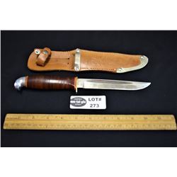 Tisakki Varvenpaa Finland Large Hunting Knife with Leather Handle and Original Sheath