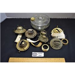 Assorted Vintage Oil Lamp Parts and Glass Base