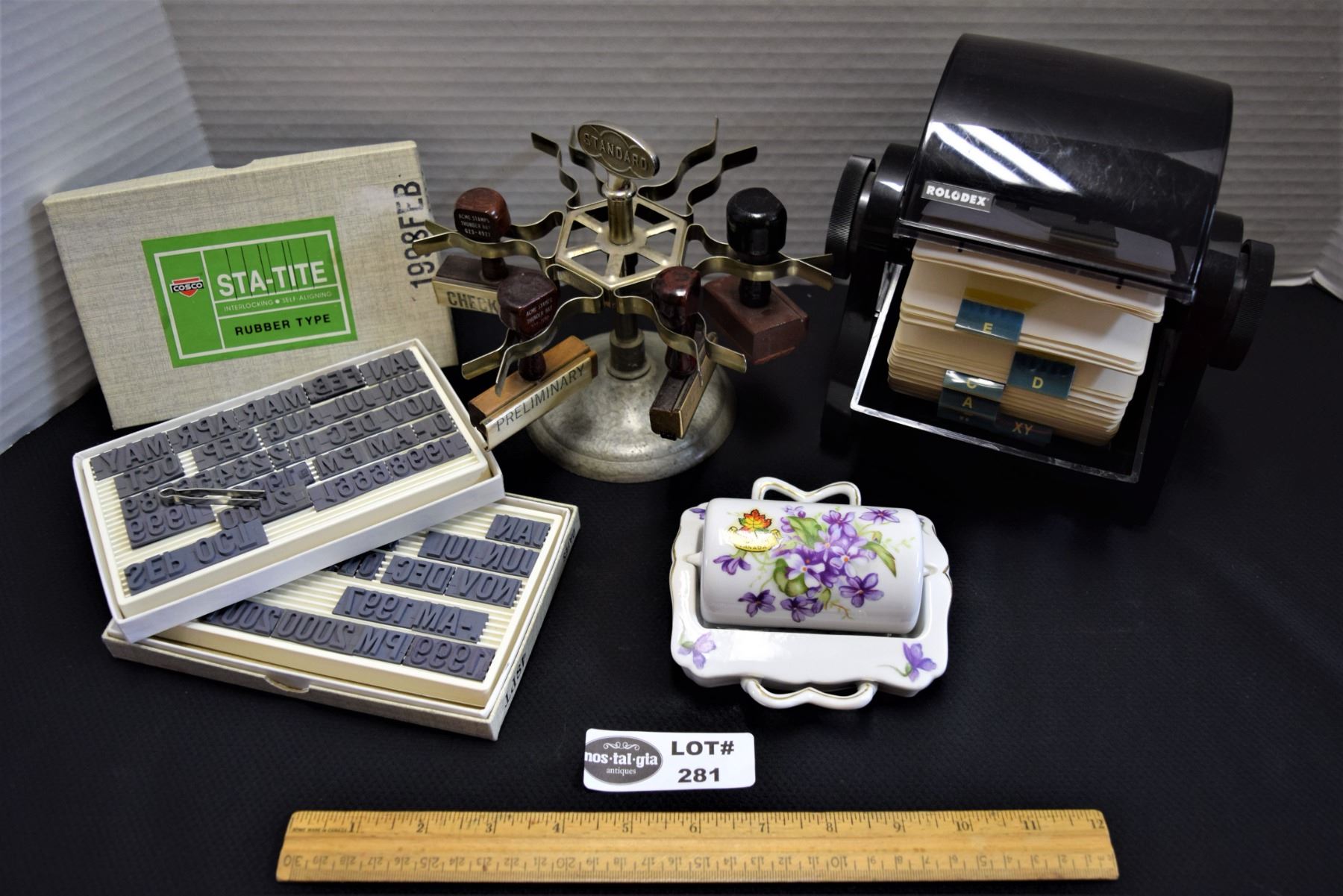 Vintage Office Lot includes Roledex and Standard Revolving Stamp Holder ...