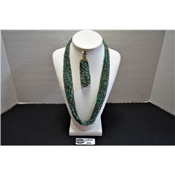 Green and Gold Multi-Strand Seed Bead Necklace with Matching Braided Bracelet