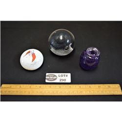 Lot of 2 Paperweights (1 Lead Crystal Poland) and Purple Art Glass Vase