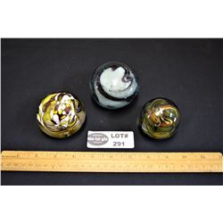 Lot of 3 Paperweights includes 2 Multicolour and 1 Brown/Milkglass Swirl