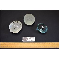 Lot of 3 Paperweights includes Multifaceted Egg and Polka dot frosted egg signed June