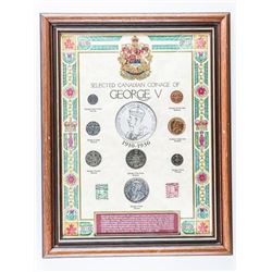 Coinage of George V Framed, 8 Coins, Stamps Silver Years 11x14