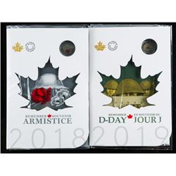 Lot (2) 2018 - 2019 Remember D-Day and Armistice - Coin Folios, Special Issue Colour 2.00 Coins