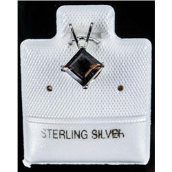 925 Sterling Silver Genuine Smokey Quartz, Princess Cut Pendant (60cts)