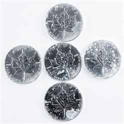 Lot of (5) RCM Maple Leaf $5.00 .9999 Fine Silver - 1oz x 5