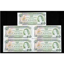 Bank of Canada 1969 20.00 Choice UNC (5) In Sequence BC50a