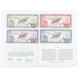 TONGA 1978 Specimen 4 Note Set. Match Serial Numbers.