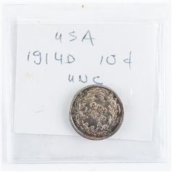 USA 1914D Silver 10 Cent UNC