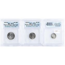 Group of (3) 2005-D USA 5 cent, 10 cent, 25 cent ICG SP69 First Strikes
