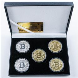 Bitcoin 5 Medallion Collection 3x Gold Plated and 2x Silver Plated