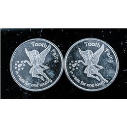 Lot (2) Tooth Fairy Coin. .999 Fine Silver.