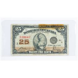 Dominion of Canada 1923 25 Cent Note, 2 Signature Set