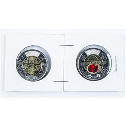 Lot (2) RCM Special issue 2.00 Coins, 2018 Red Poppy and 2019 Armistice