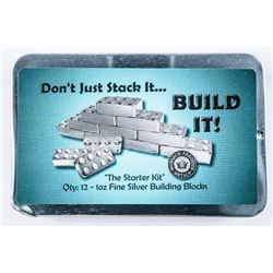 Bullion Builder - 'Lego Like' Stacking Silver Bricks, Starter Kit (12) 1oz .999 Fine Silver Bricks
