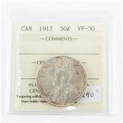 1917 Canada Silver Canada 50 Cent. VF-30. ICCS (MKR)