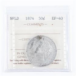 NFLD 1874 Silver 50 Cent EF40 ICC. Scarce