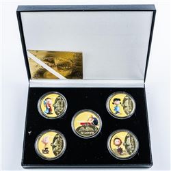 SNOOPY 5 Medallion Collection, Gold Plated with Colour