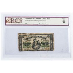 Dominion of Canada 1870 25 Cent Note. G6. BCS